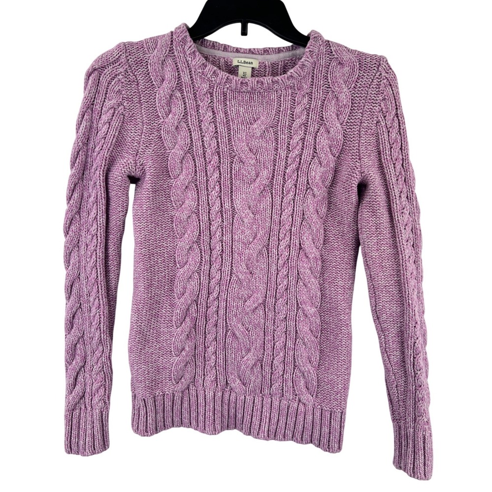 L.L. Bean Cable Knit Sweater Womens XS‎ Purple Crewneck Pullover Coastal Preppy